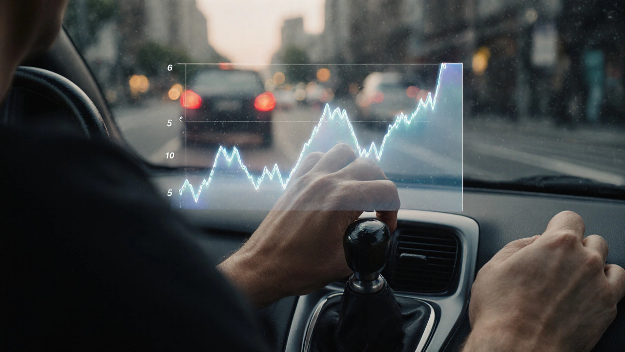 Driver’s hands on gearshift at dawn, symbolizing smooth power delivery with a stage 1 clutch.