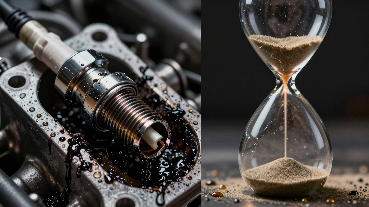 A fouled spark plug next to a clean one, symbolizing the contrast between neglect and proper maintenance.