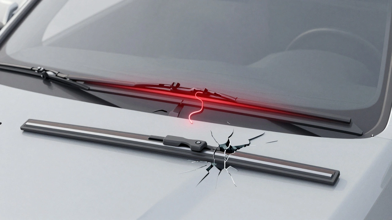 A damaged wiper blade stuck to ice versus a lifted one, symbolizing prevention vs. damage.