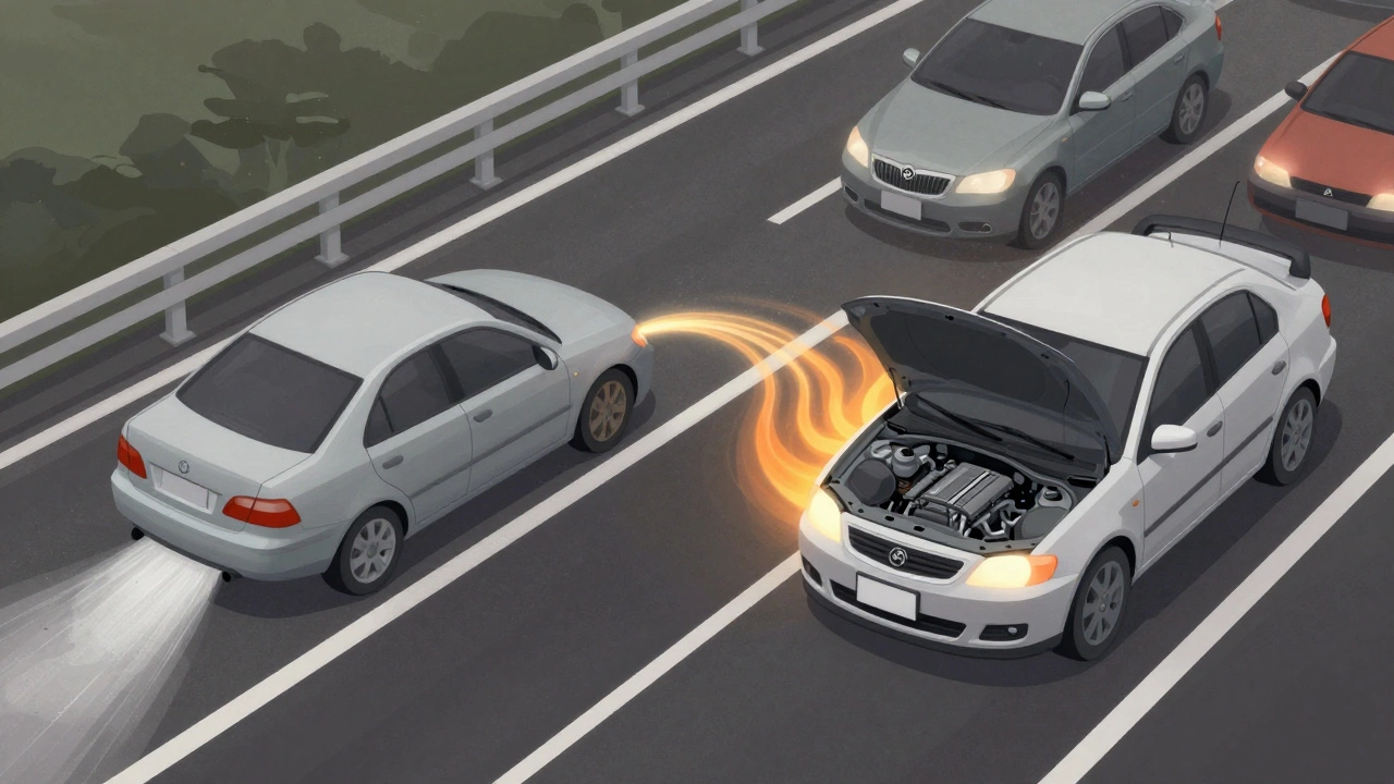 Two cars side by side: one on highway, one in city traffic, showing oil life impact.