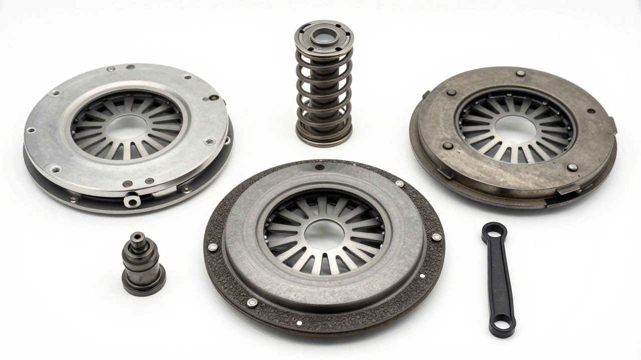 A complete clutch kit including disc, pressure plate, and release bearing