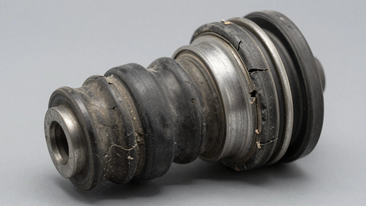 Cracked and dried-out rubber control arm bushings