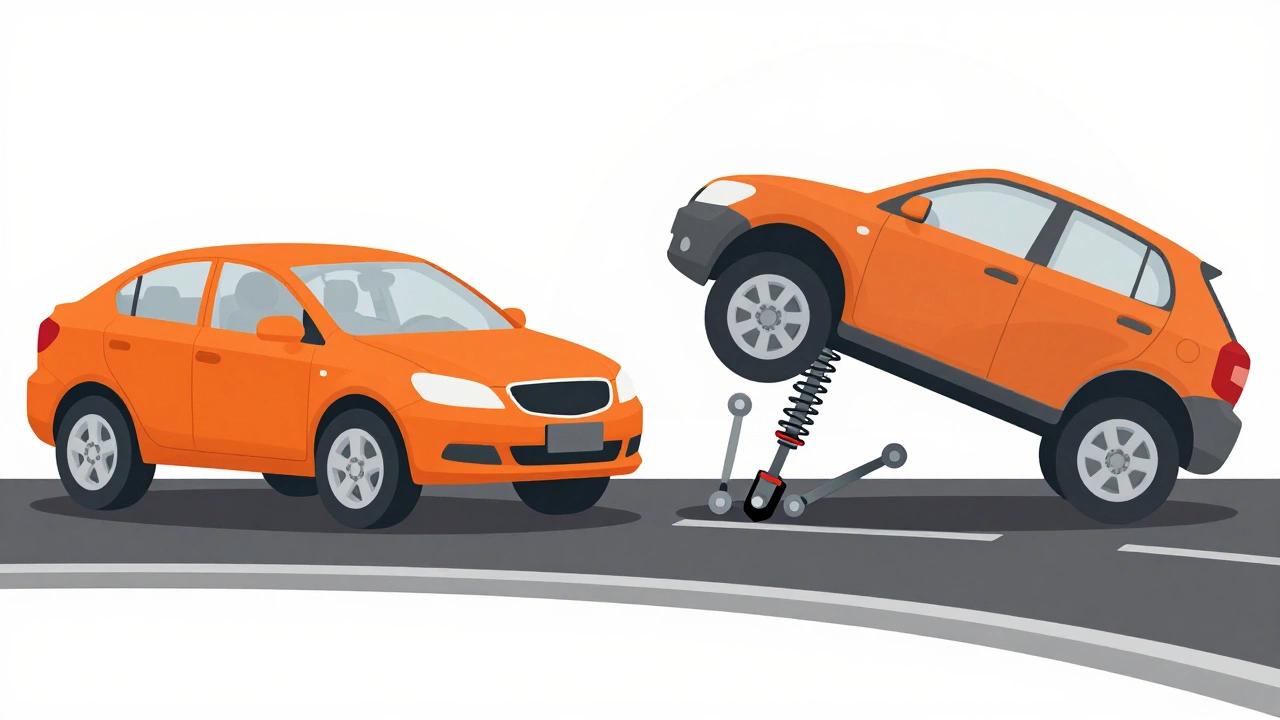 Illustration comparing stable vs unstable car suspension