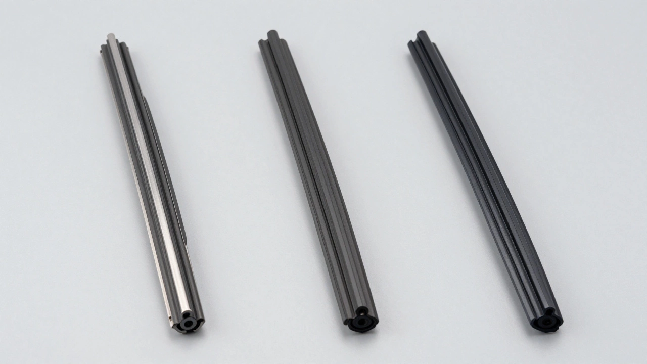 Three types of wiper blades displayed side by side showing different designs.
