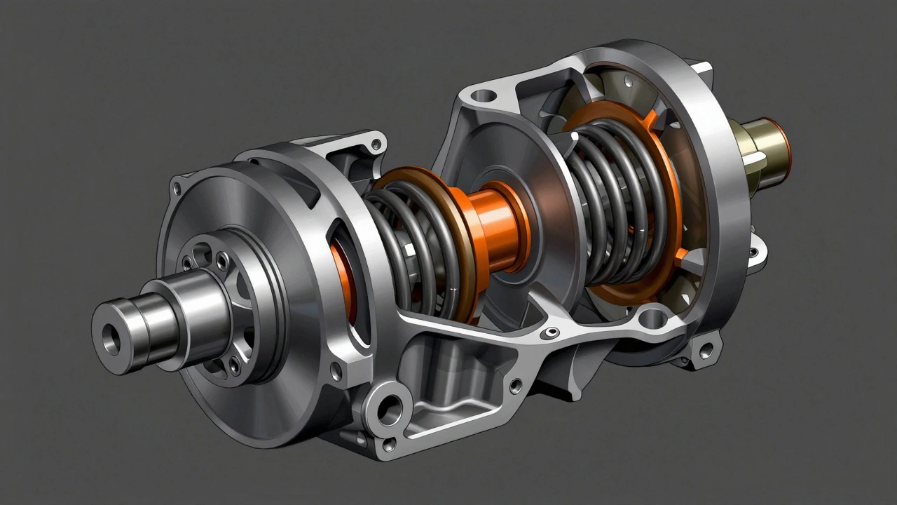 Cutaway view of dual mass flywheel internal springs