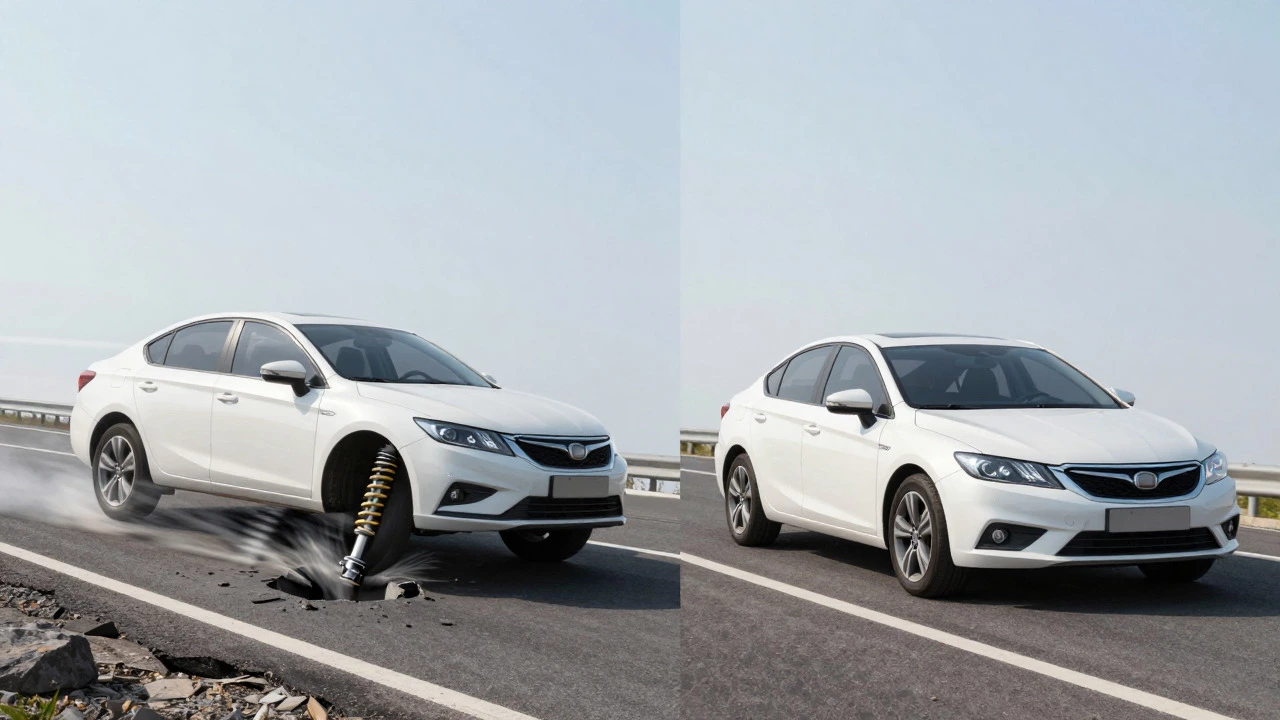 Comparison of bouncing car with soft suspension versus stable firm suspension