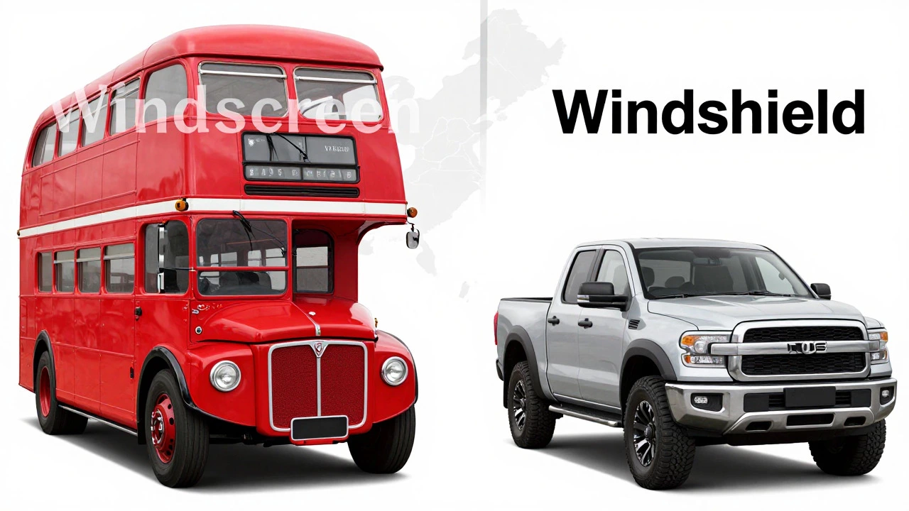 Comparison of windscreen vs windshield terminology with cars