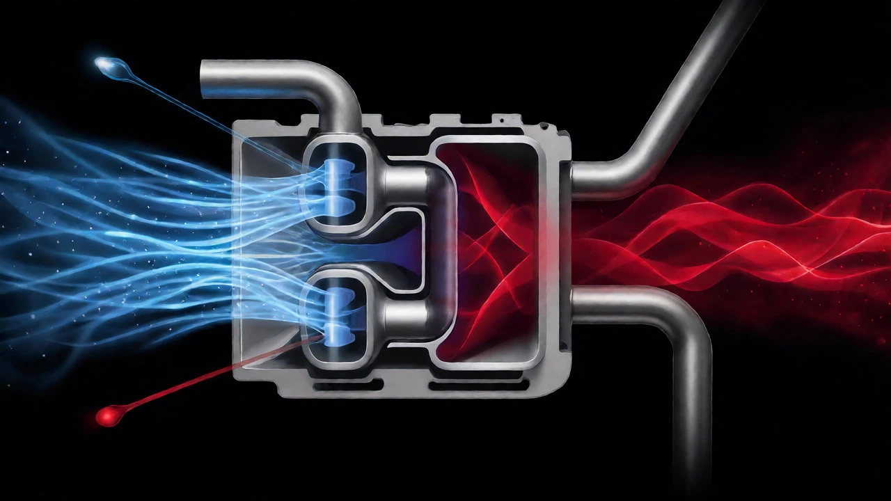 Abstract visualization of flowmaster muffler chamber acoustics